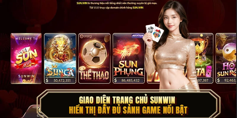 Giao diện trang chủ SUNWIN hiển thị đầy đủ sảnh game nổi bật